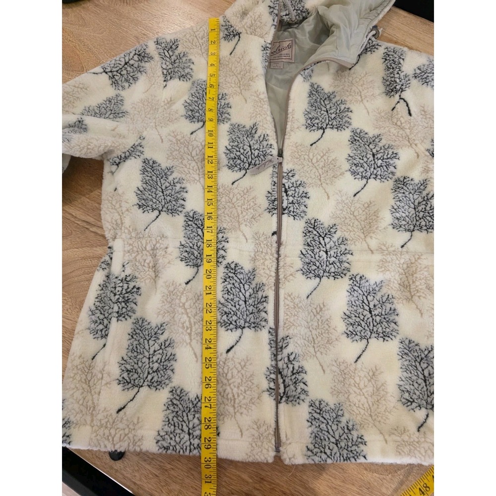 Woolrich Womens Large Full Zip Fleece Jacket USA Cinch Waist Hooded Leaves - Picture 7 of 10